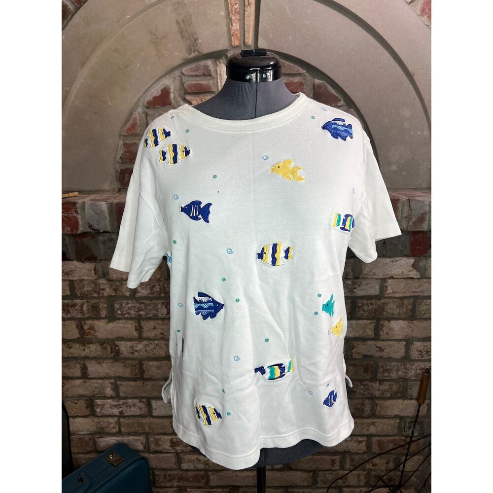T-shirt vintage embroidered fish grannyccore 1990s bright kidcore